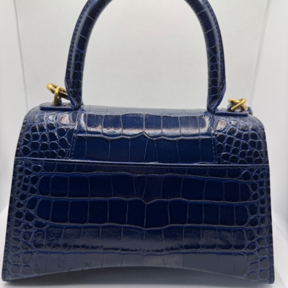 BALENCIAGA Hourglass Small Shiny Croc Bag in Dark Blue - Picture 8 of 8